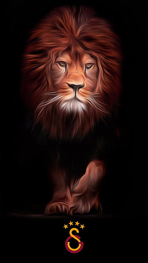 Galatasaray Lion Emblem Digital Art Portrait with Club Crest and Stars HD phone wallpaper