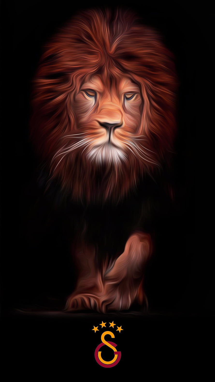 Galatasaray Lion Emblem Digital Art Portrait with Club Crest and Stars HD phone wallpaper