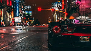 GTA 5 Roleplay Night City Scene with Black Sports Car and Neon Lights HD wallpaper