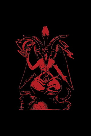 Baphomet Occult Illustration in Red Ink on Black Background HD phone wallpaper