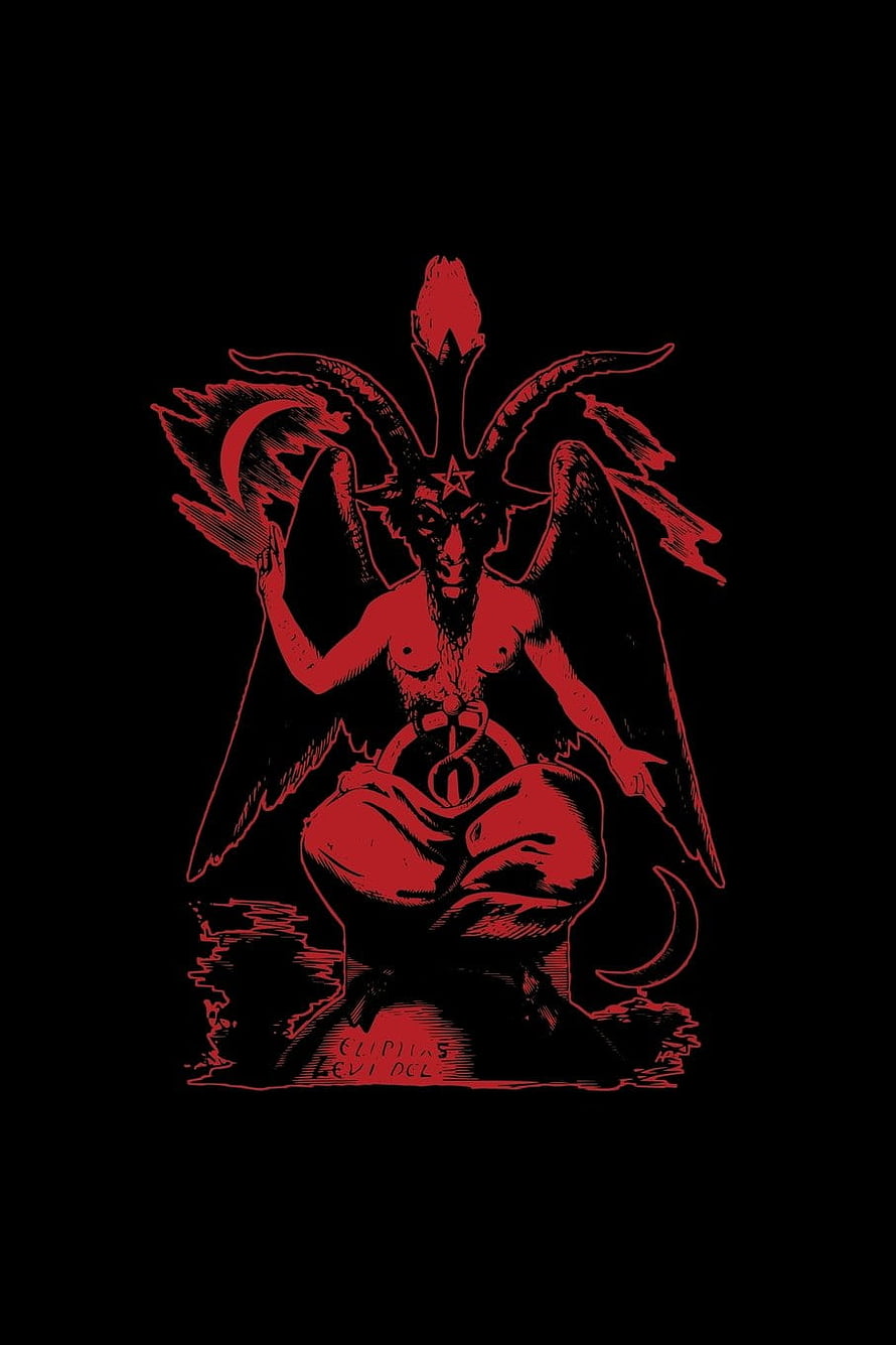 Baphomet Occult Illustration in Red Ink on Black Background HD phone wallpaper