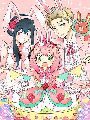 Anya Forger and the Forger Family in Easter Bunny Costumes from Spy x Family HD phone wallpaper