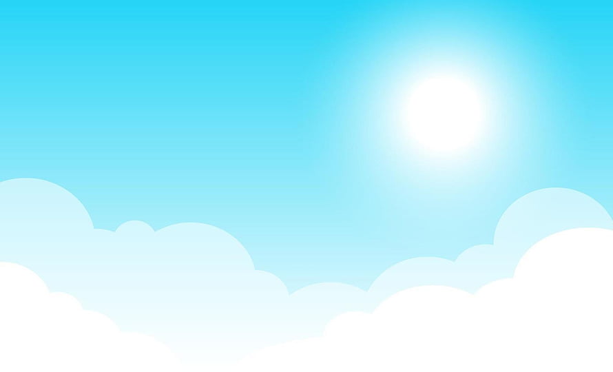 Cute Cartoon Blue Sky with Fluffy Clouds and Bright Sun Vector Illustration HD wallpaper
