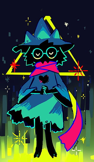 Ralsei from Deltarune in a Neon Cyberpunk Style with Glowing Outlines and Starry Background HD phone wallpaper