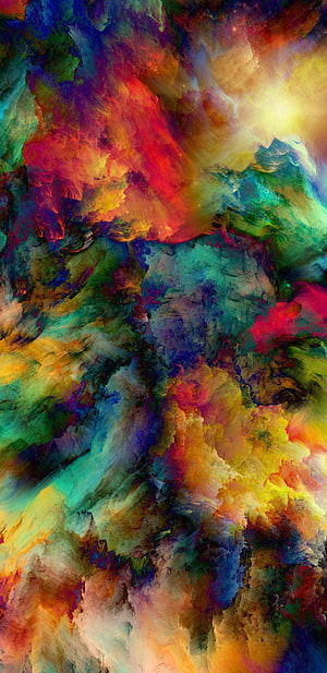 Vibrant Abstract Color Explosion with Swirling Nebula Clouds and Cosmic Hues HD phone wallpaper