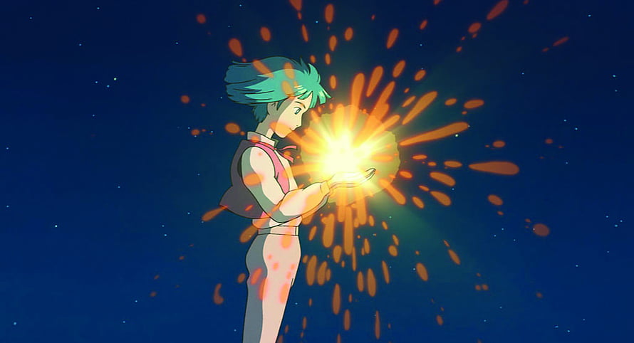 Calcifer from Howl's Moving Castle Holding a Glowing Flame Against a Starry Night Sky HD wallpaper