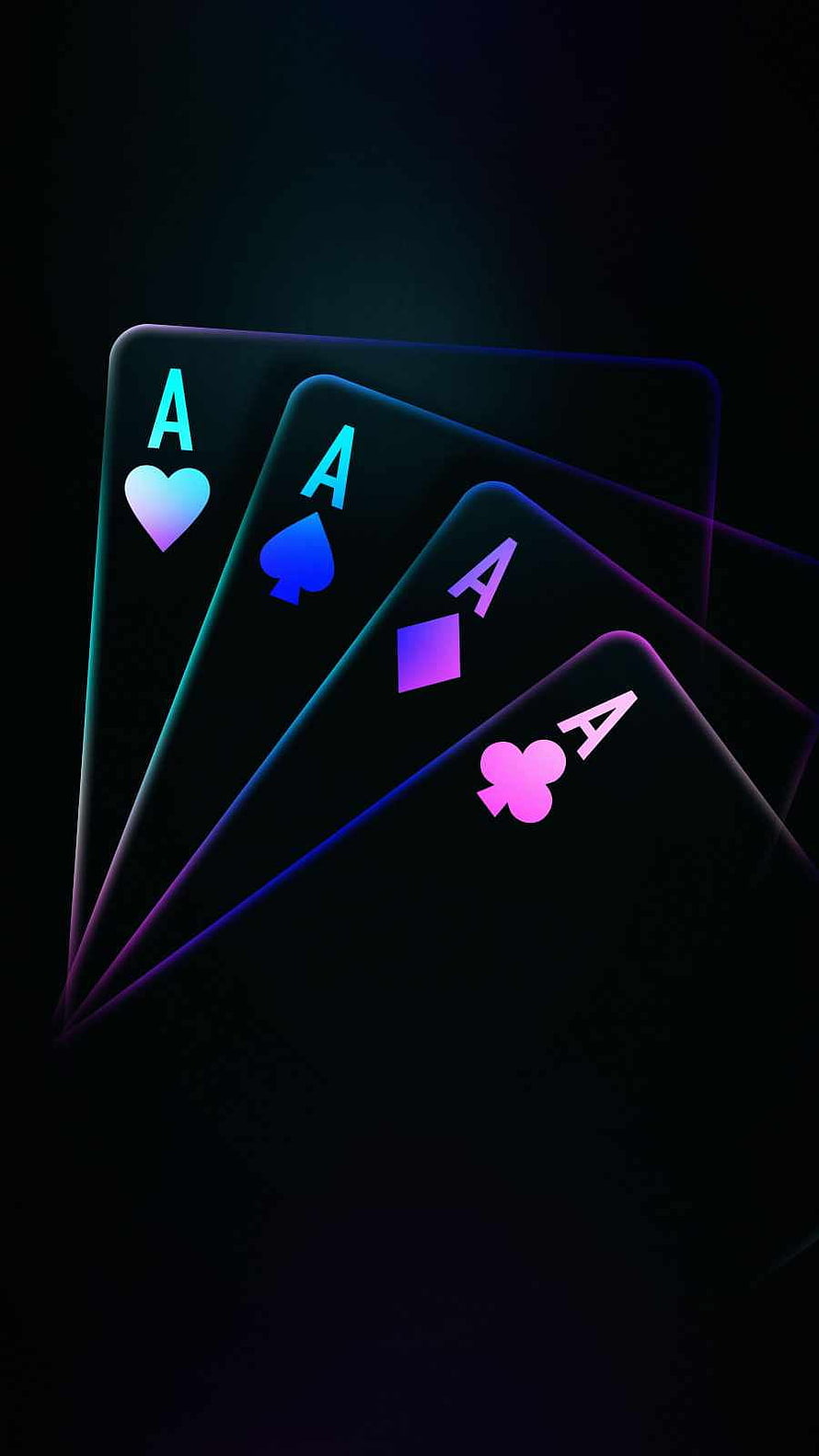 Neon Glowing Four Aces Playing Cards on Black Background HD phone wallpaper