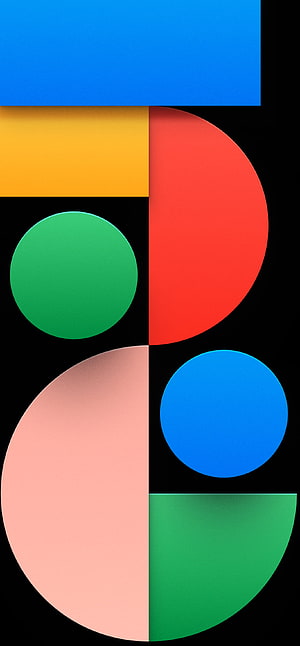 Google Pixel 5a Abstract Geometric Wallpaper with Vibrant Circles and Shapes on Black Background HD phone wallpaper