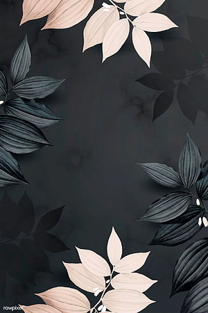 Elegant Dark Botanical Wallpaper with Cream and Charcoal Leaves on Textured Background HD phone wallpaper