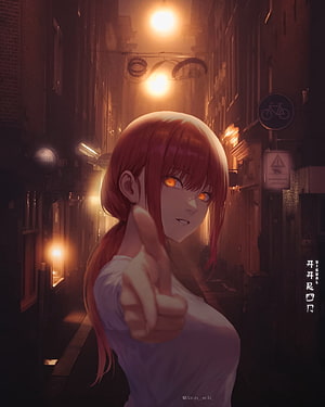 Makima from Chainsaw Man Pointing in a Dimly Lit Urban Alley at Night, Makima, Denji, Anime , Makima , Aki, Chainsaw Man, Power HD phone wallpaper