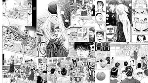 Slam Dunk Manga Panel Spread Featuring Shohoku Basketball Game Action HD wallpaper