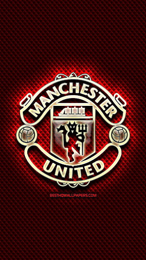 Manchester United Club Crest on Dark Red Diamond Pattern Background HD phone wallpaper