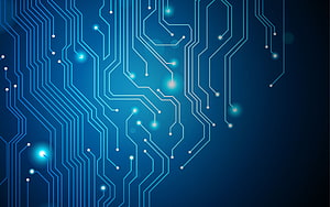 Abstract Blue Circuit Board Pattern with Glowing Nodes and Digital Traces HD wallpaper