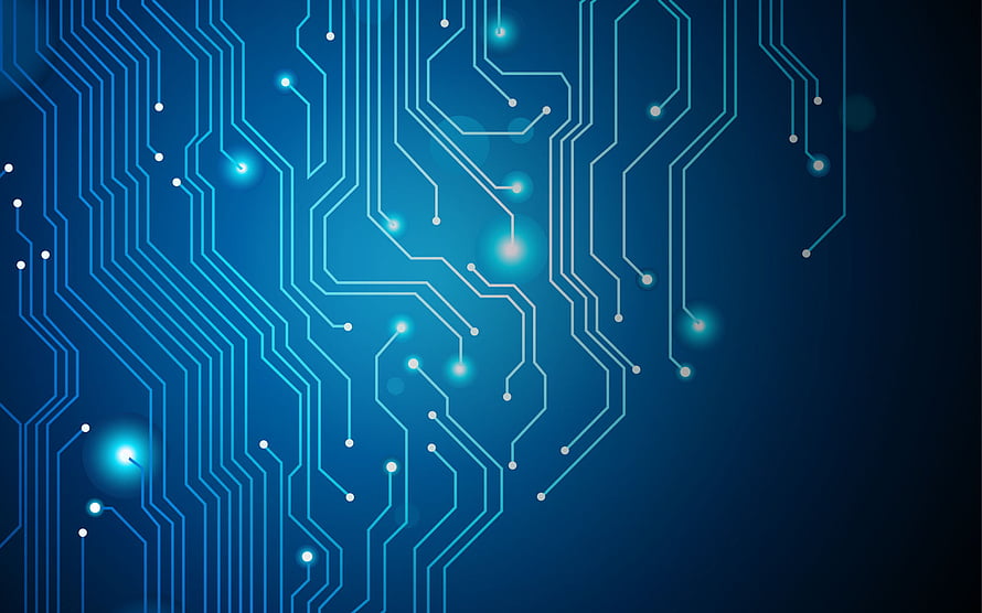 Abstract Blue Circuit Board Pattern with Glowing Nodes and Digital Traces HD wallpaper