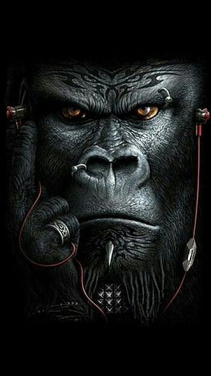 Cyberpunk Gorilla Portrait with Tribal Tattoos and Piercings HD phone wallpaper