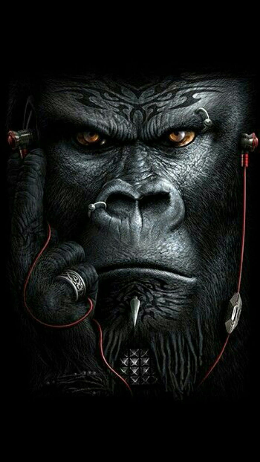 Cyberpunk Gorilla Portrait with Tribal Tattoos and Piercings HD phone wallpaper