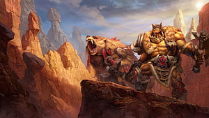 Rexxar and Misha in a rocky canyon from Warcraft III Reforged HD wallpaper