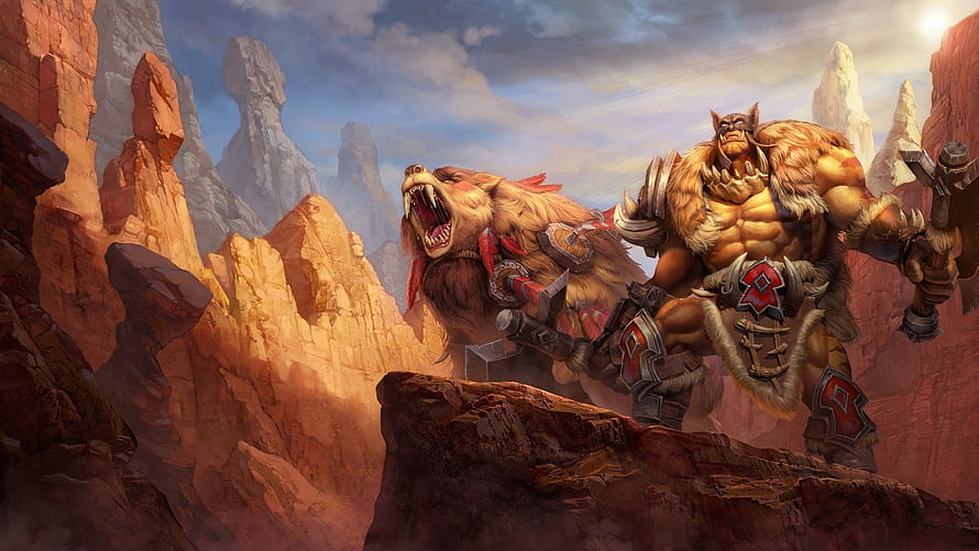 Rexxar and Misha in a rocky canyon from Warcraft III Reforged HD wallpaper