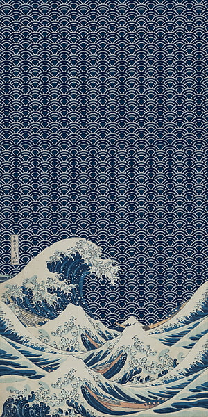 The Great Wave off Kanagawa Japanese Woodblock Print with Seigaiha Pattern HD phone wallpaper