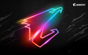 AORUS RGB Fusion Neon Eagle Logo on Dark Hexagonal Mesh Background HD wallpaper