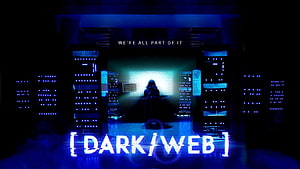 Dark Web Cybersecurity Concept with Glowing Blue Server Racks and Silhouette HD wallpaper