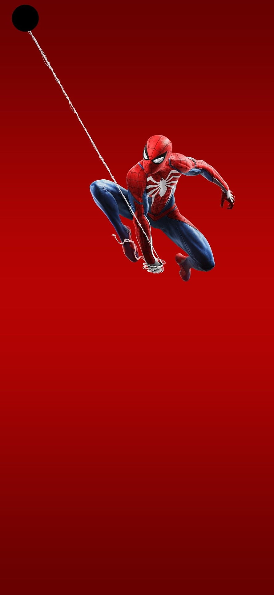 Spider-Man Swinging on Web Against Bold Red Background HD phone wallpaper