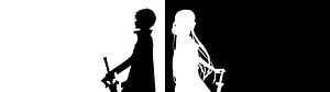 Sword Art Online Silhouette Duo with Swords on Split Black and White Background HD wallpaper