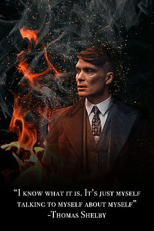 Thomas Shelby from Peaky Blinders in a moody portrait with fire and smoke HD phone wallpaper