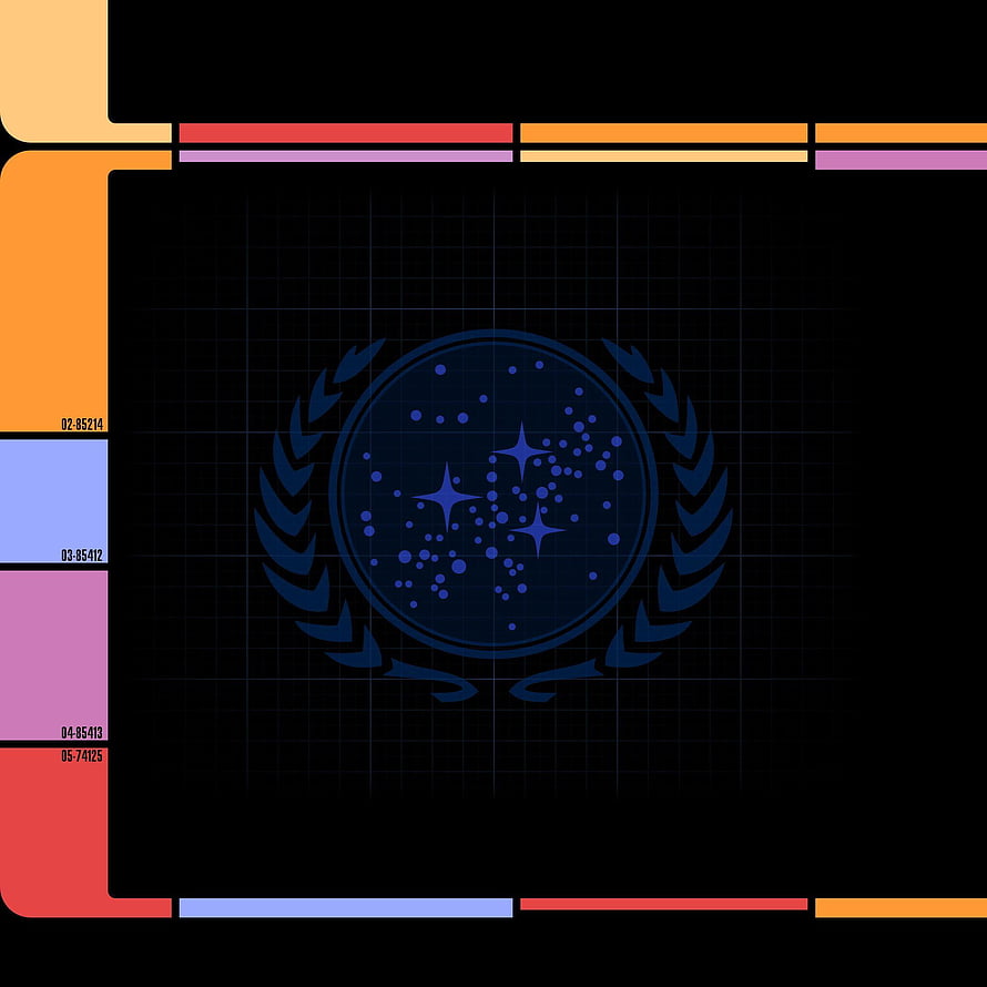 Star Trek LCARS Interface with Constellation Emblem on Dark Grid Background HD phone wallpaper
