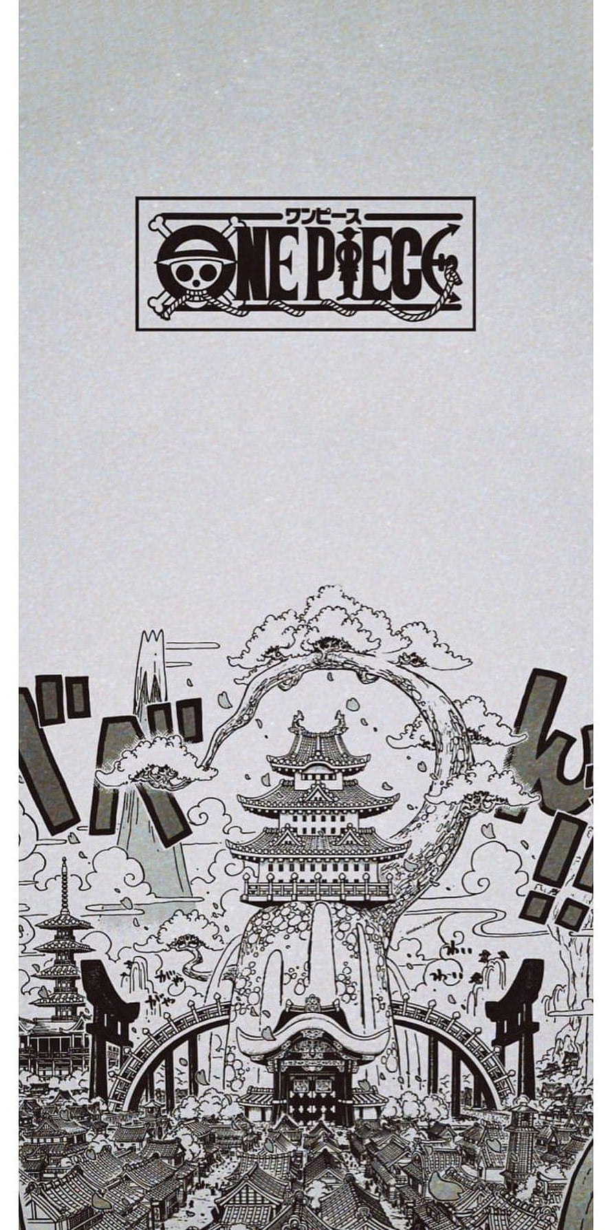 One Piece Wano Country Manga Illustration with Pagoda and Torii Gates HD phone wallpaper