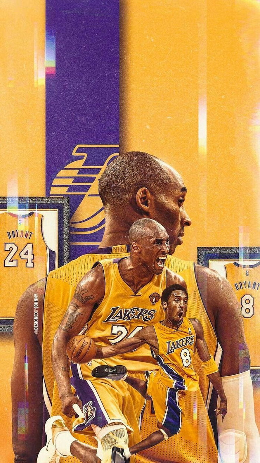 Kobe Bryant Los Angeles Lakers Tribute Collage in Gold and Purple HD phone wallpaper
