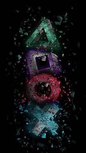 PlayStation 4 Logo Shattering into Colorful Fragments on Black Background HD phone wallpaper