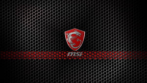 MSI Dragon Shield Logo on Black Hexagonal Mesh with Red Accent Stripe HD wallpaper