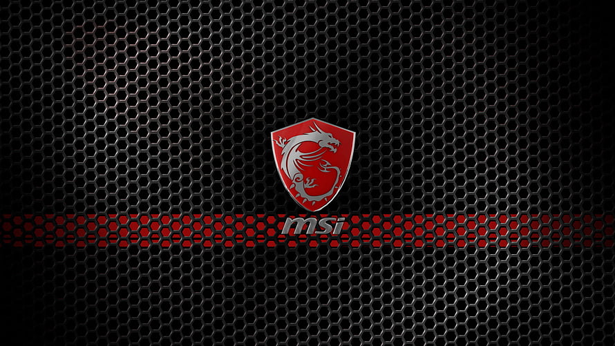MSI Dragon Shield Logo on Black Hexagonal Mesh with Red Accent Stripe HD wallpaper