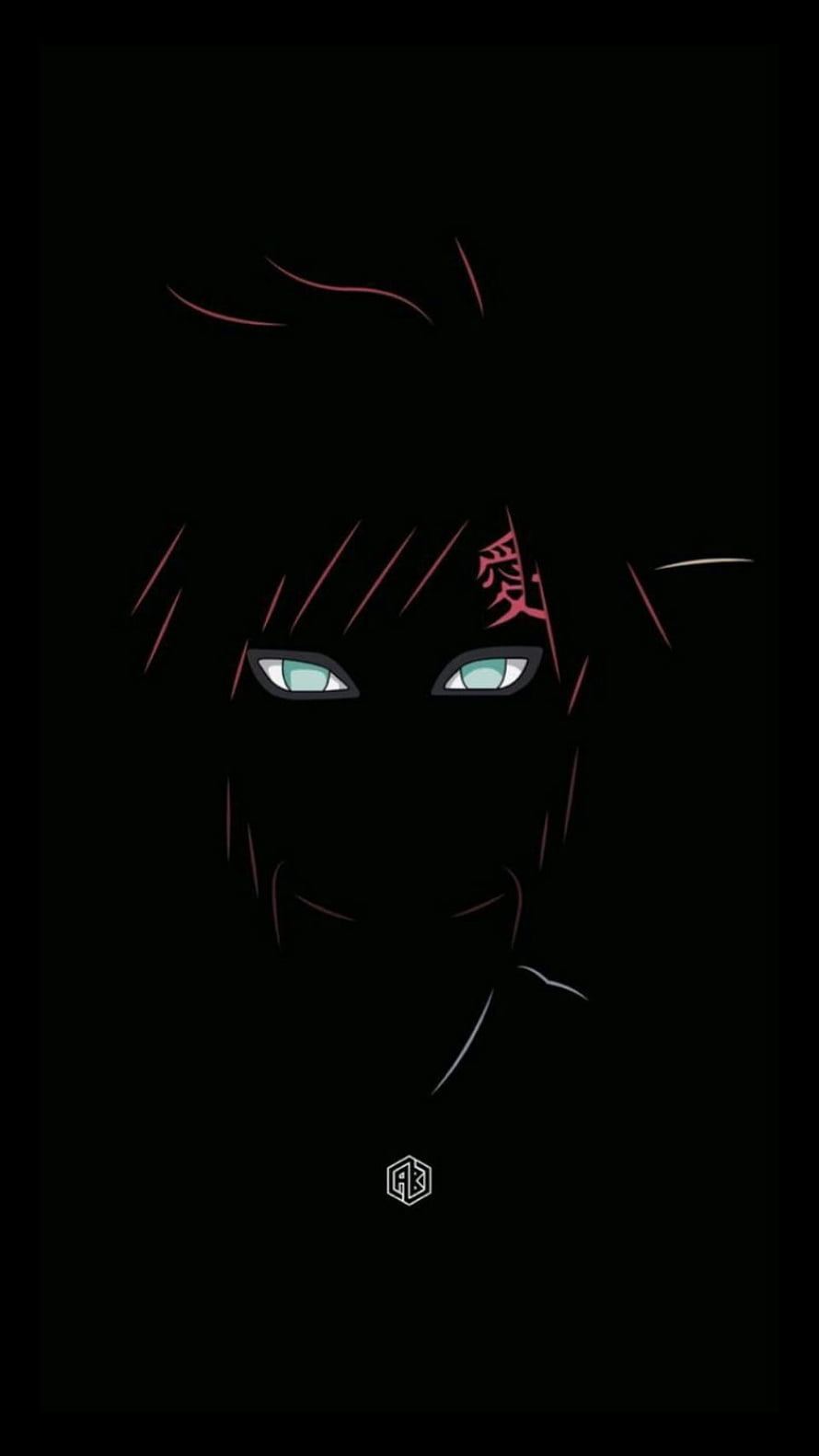 Gaara from Naruto in Dark Minimalist Anime Art with Red Mark and Pale Eyes HD phone wallpaper