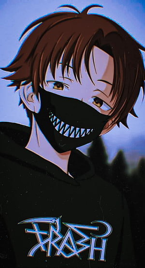 Anime Character Wearing Black Mask With Sharp Teeth And Trash Hoodie HD phone wallpaper