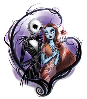 Jack Skellington and Sally Embrace in Romantic Nightmare Before Christmas Illustration HD phone wallpaper