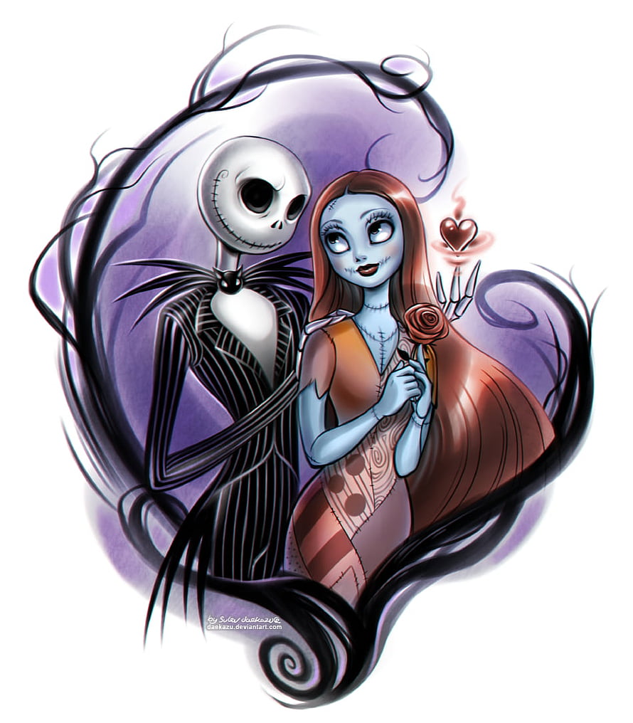 Jack Skellington and Sally Embrace in Romantic Nightmare Before Christmas Illustration HD phone wallpaper