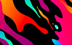 Vibrant Liquid Abstract Art with Bold Color Splashes on Black Background HD wallpaper