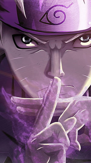 Naruto Uzumaki Purple Anime Portrait with Hand Seal and Headband HD phone wallpaper