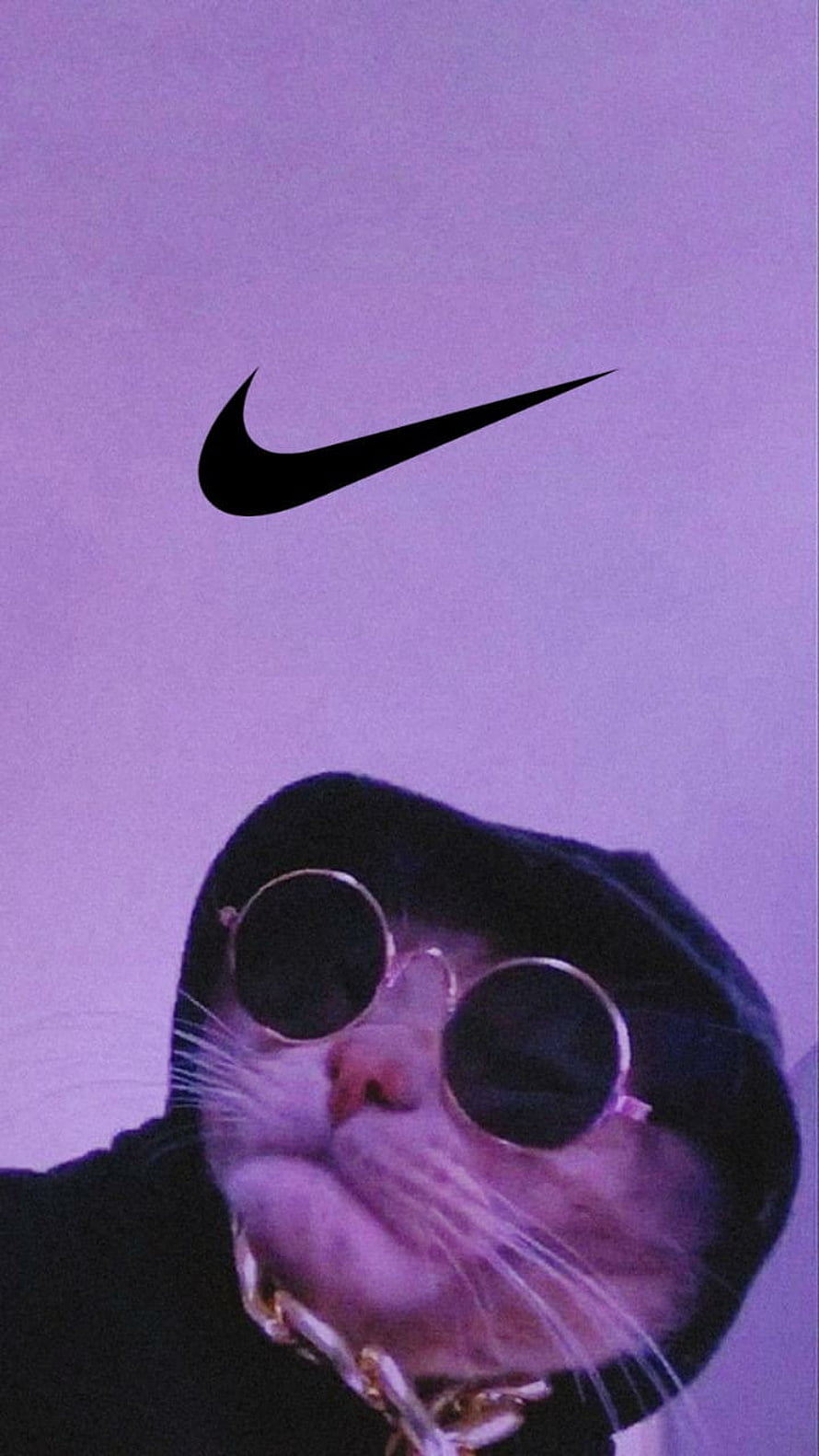 Cool Cat in Hoodie and Sunglasses with Nike Logo on Purple Background HD phone wallpaper