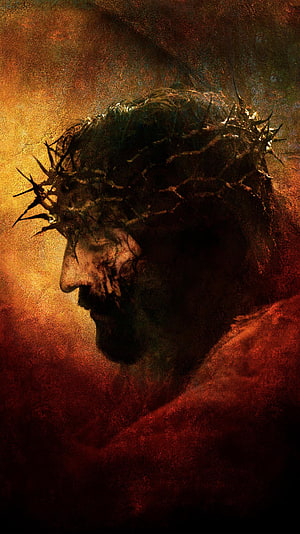 The Passion of the Christ Jesus Profile with Crown of Thorns in Dramatic Warm Light HD phone wallpaper