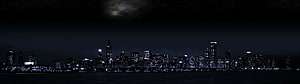 Chicago skyline at night with the Milky Way visible above the city lights HD wallpaper