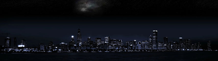 Chicago skyline at night with the Milky Way visible above the city lights HD wallpaper