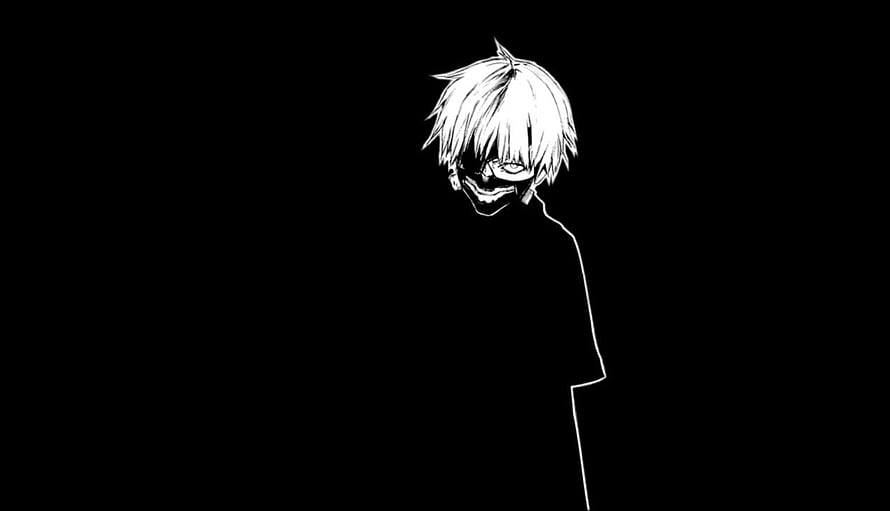 Minimalist Black and White Anime Character Line Art on Dark Background HD wallpaper