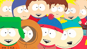 South Park Group Portrait Featuring Cartman, Stan, Kyle, and Kenny in Classic Paper Cutout Style HD wallpaper