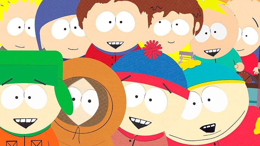 South Park Group Portrait Featuring Cartman, Stan, Kyle, and Kenny in Classic Paper Cutout Style HD wallpaper