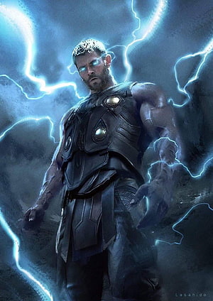 Thor Concept Art with Glowing Eyes and Electric Blue Lightning Storm HD phone wallpaper