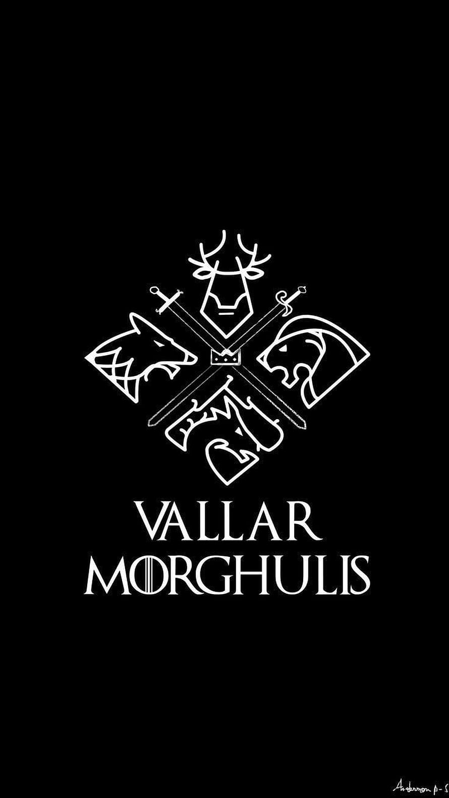 Vallar Morghulis Game of Thrones Emblem with Crossed Swords and Animal Heads HD phone wallpaper