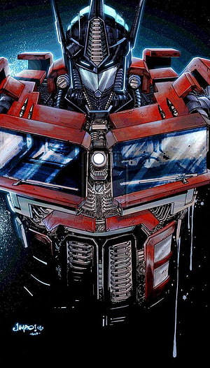 Optimus Prime Transformers Robot Portrait with Red and Blue Armor in Dark Space Setting HD phone wallpaper